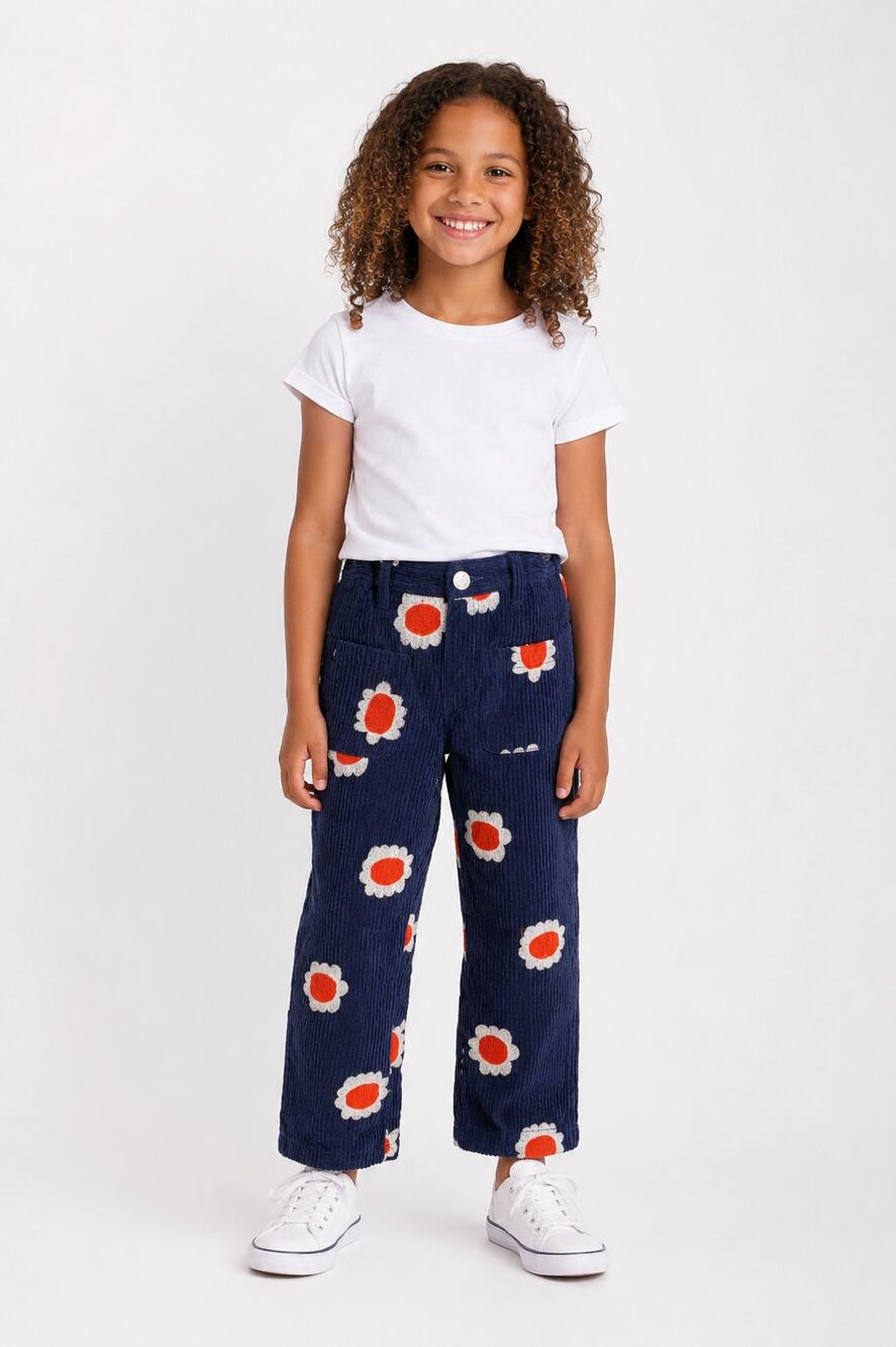 Gorman Playground Kids Navy Blossom Buds Embroidered Pants Size 5-6 NWT Corduroy
